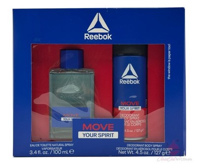 Reebok Move Your Spirit for Men 2 PCs Gift set-3.4 oz EDT SP+ Deo - * PACK of 3