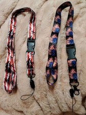 2x - American FLAG LANYARD Key chain ID Holder USA Stars Stripes