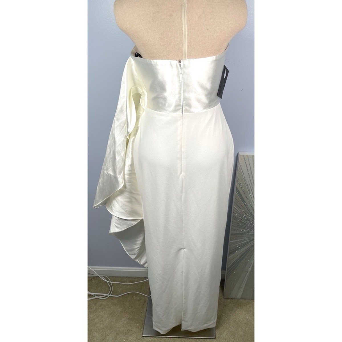 Solace London Milena Strapless Draped Ruffle Cream White