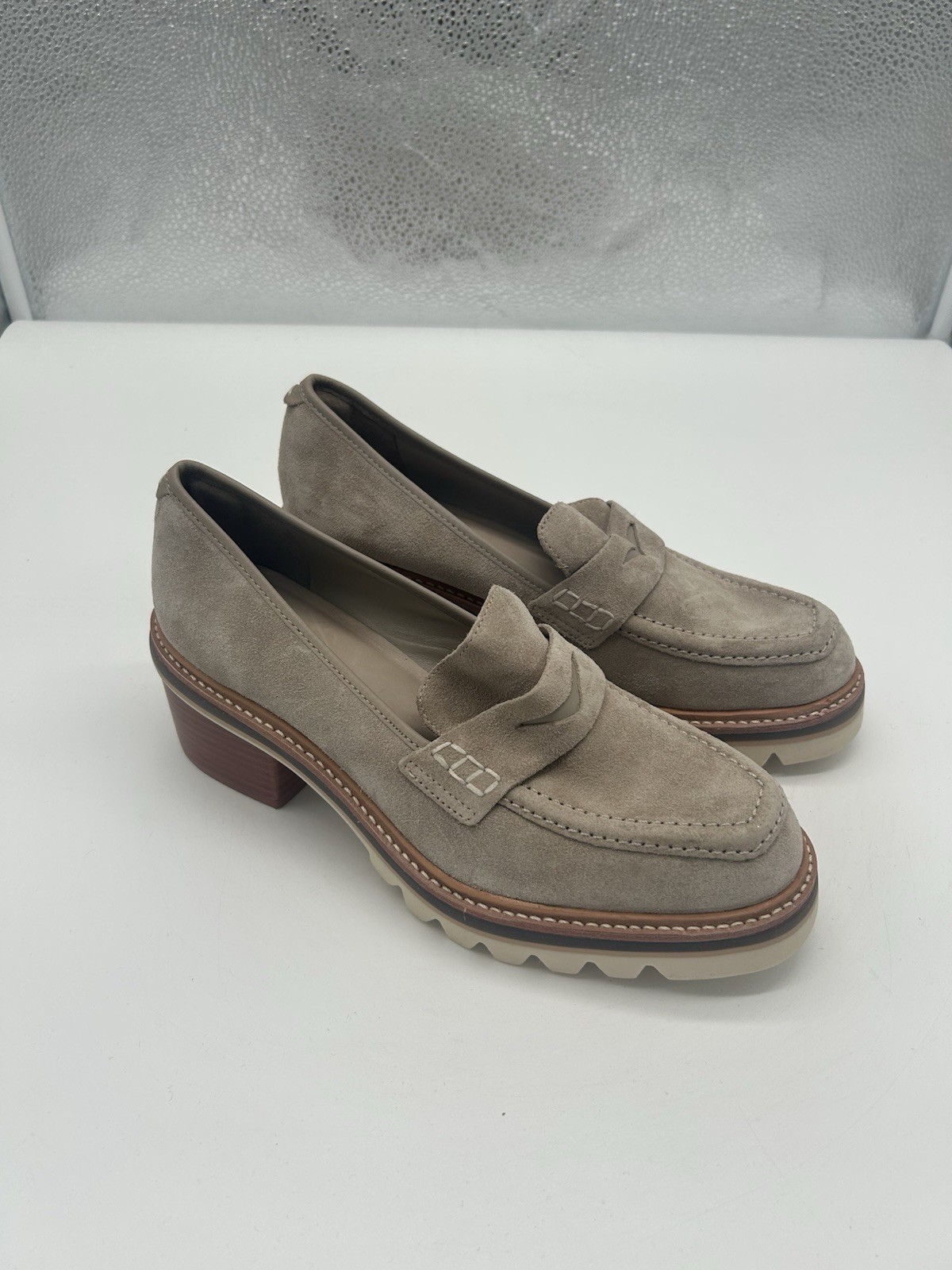 SAOLA Mocassini nuovi Bernardo Selma in pelle suola a strappo plateau beige imbottiti taglia 7M