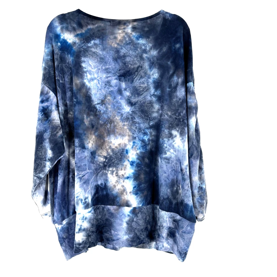 Camisa de punto Adrienne Vittadini Tie Dye para mujer 3X Blye cuello redondo elástico relajado Foto 2 de 4