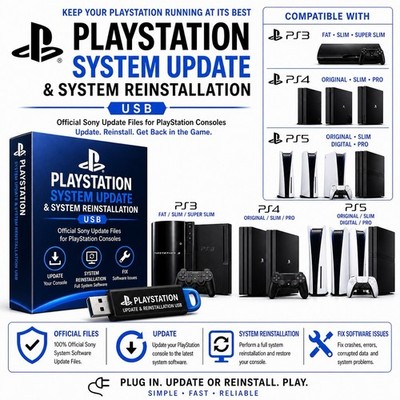 PS3 PS4 PS5 System Update & Reinstall USB   Official Sony Firmware EASY Install