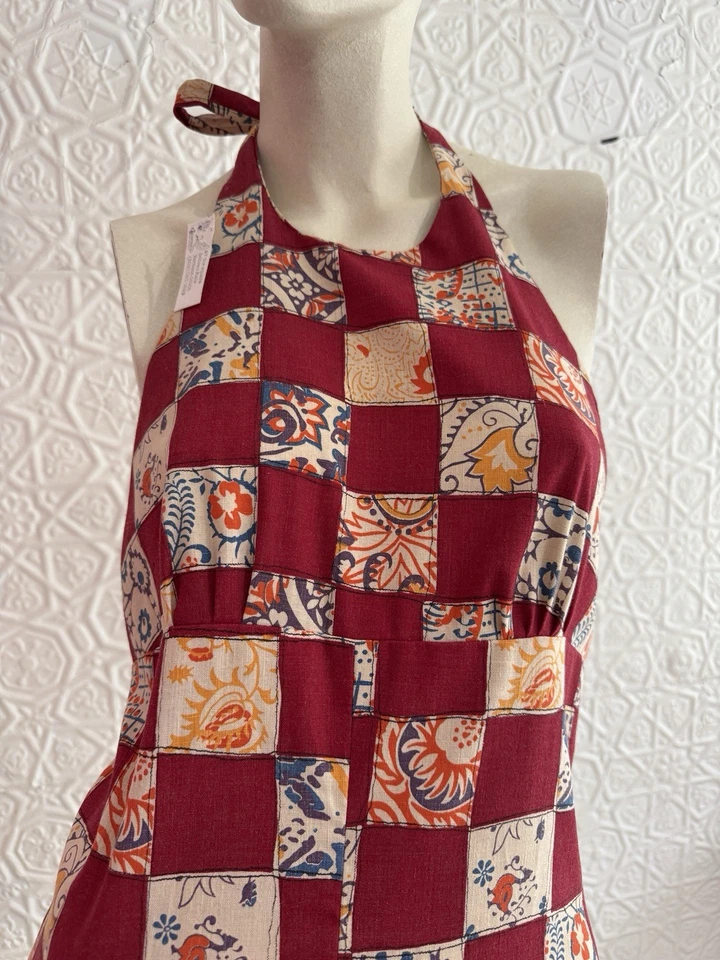 Vestido Halter Vintage Años 60 Algodón Estampado Patchwork Boho Hippie Summer Love 1969 Foto 2 de 4