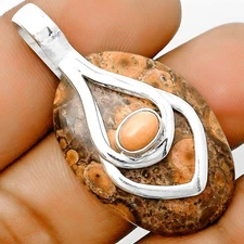 Natural Poppy Jasper & Pink Opal 925 Sterling Silver Pendant Jewelry P-1562