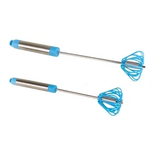 Ronco Self Turning Rotating Turbo Push Whisk Mixer Milk Frother Blue 2-Pack