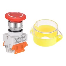 22mm Latching Emergency Stop Push Button Switch With Yellow Protective Cover 2NC