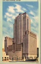 Vintage Chicago Civic Opera Building Linen Postcard by Tichnor Bros