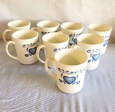 Vintage Corning USA Blue Heart Sponge Coffee Mugs Cups 24 Set of 8