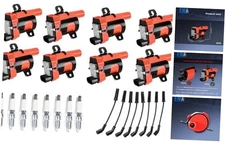 Set of 8 Red Round Ignition Coil Pack with 8 Spark Plug and Wires Set