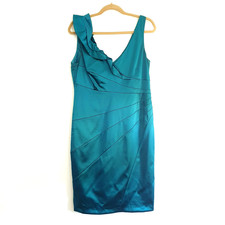 Coast Satin Occasion Dress Size 16 Teal Ruffle Fitted Wedding Races