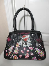 NEW ED HARDY LOVE KILLS SLOWLY SKULL, FLOWERS, STUDS, STONES   TOTE/SHOULDER BAG