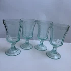 Vintage Depression Glass Recollection Madrid Teal Tall Glass Goblets Set of 4