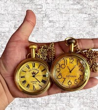 Lot of 2 Elgin Brass pocket Watch With Chain 2"Inch Collectible Watch GIFT