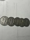 Walking Liberty Lot Of 5 Avg Curculated