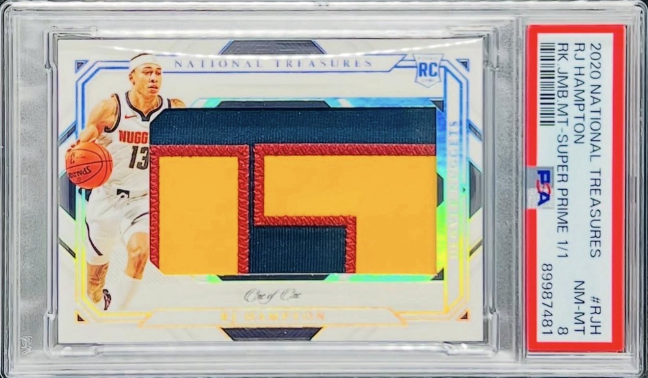 RJ Hampton 2020 National Treasures Rookie Jumbo Patch Super Prime 1/1 PSA 8 view 1