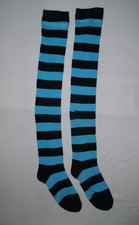 Tween girls striped thigh high socks blue  black nip