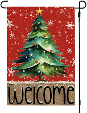 Christmas Tree Garden Flag 12X18 Inch Double Sided Outside, Welcome Winter Sn...