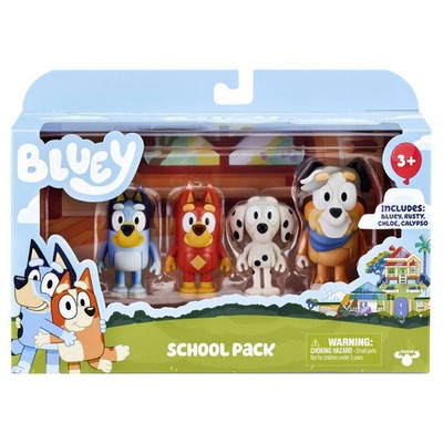 Bluey School Pack 4-pack of 3'' Figures: Bluey, Rusty, Chloe, Calypso - BRAND NEW