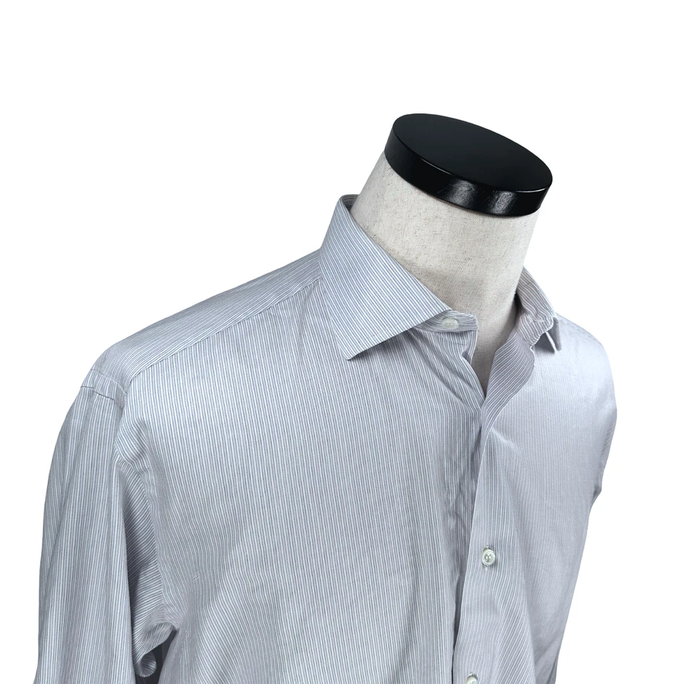 Brioni Neiman Marcus Dress Shirt Men’s Large 16.5 White Blue Striped French Cuff - Image 2 of 4