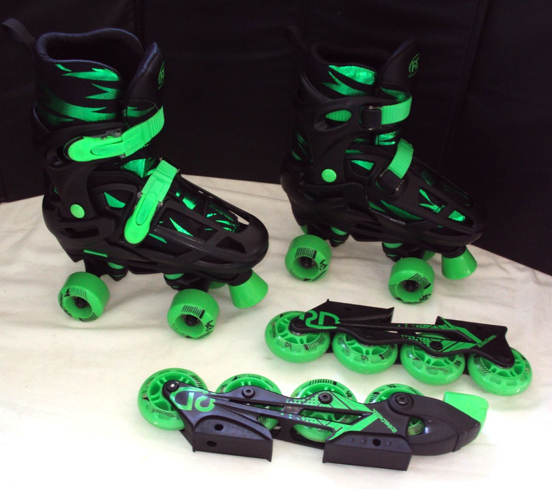 ROLLER DERBY SKATES-Kids' Inline-Quad Combo Skates-Black/Green-SIZE 3-6-NEW