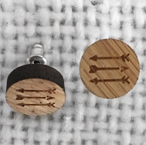 New Boutique Wood Burn Earrings Arrow Stud Tree Bark Circle Outdoor Western Boho - 第 1/2 張圖片