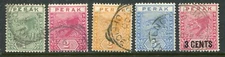 Malaysia (Perak) 1892-95 1c-5c & 3c/5c SG 61-65 used (cat. £28.50)