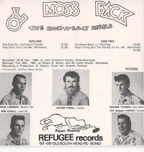 ROCKABILLY REBELS Ol Moss Back 7" VINYL EP 80s AUSSIE ROCKABILLY - Picture 2 of 2