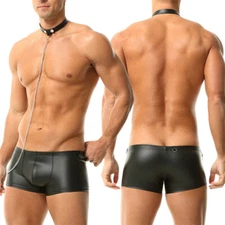 Men's Faux Leather Boxer Shorts Low Rise Lingerie Clubwear Male Underwear Trunks