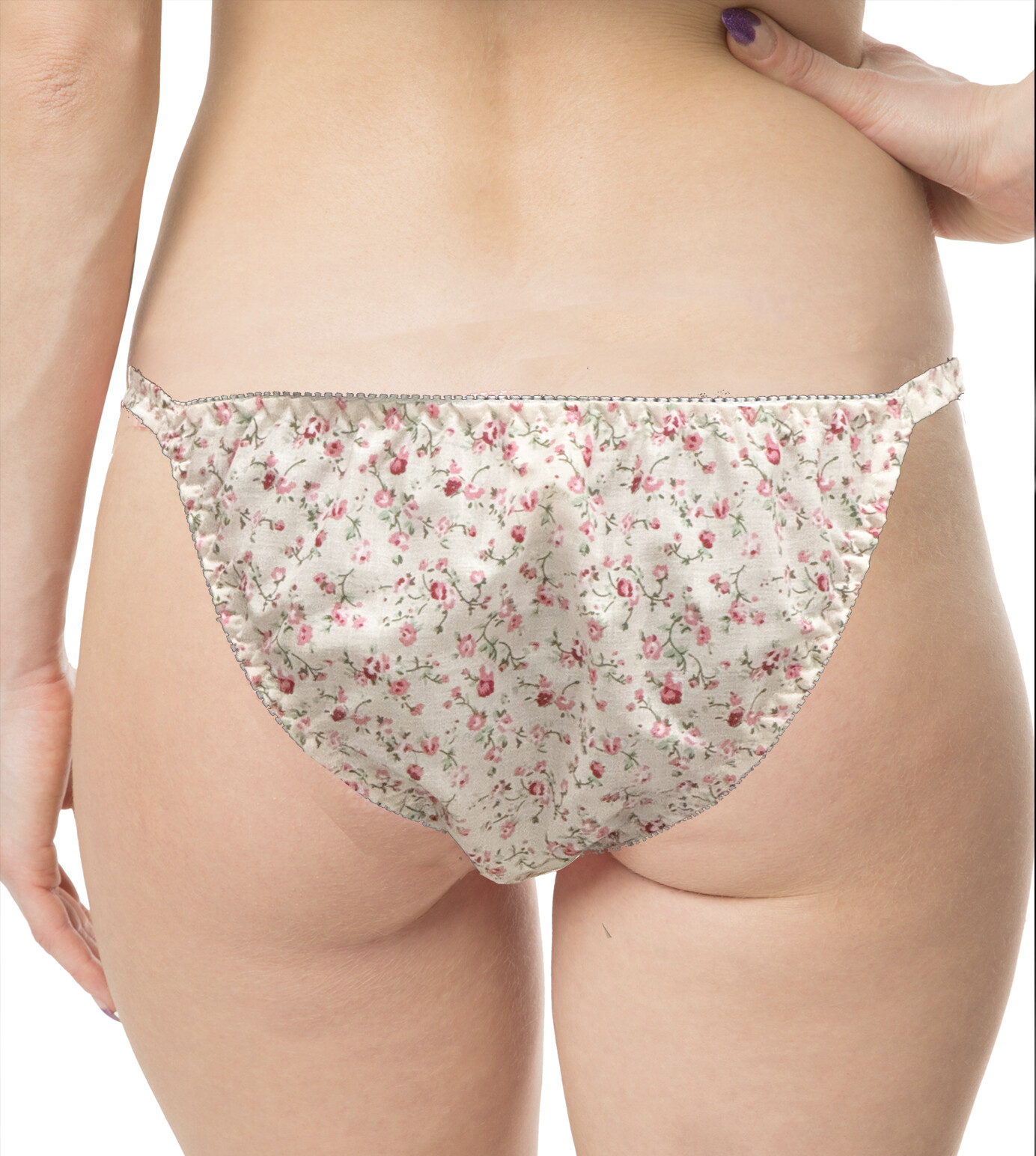 Satin Rose Pink Floral Poly Cotton Sissy Tanga Knickers Underwear Briefs Panties