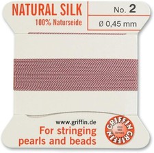 Griffin Natural Silk Thread for Stringing Pearls and Beads Size 2 Dark Pink