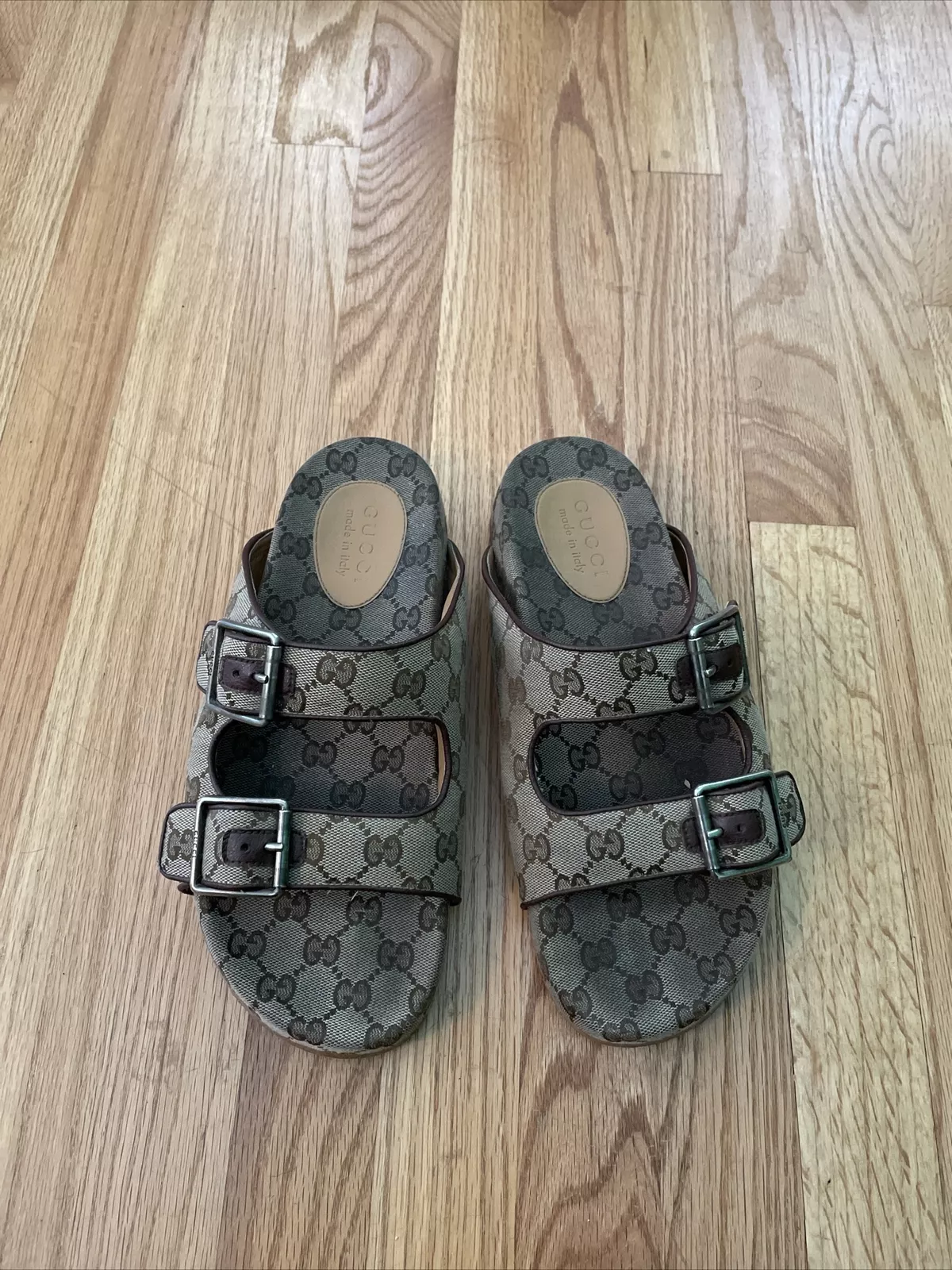 Sandales/mule hommes authentiques boucle en toile Gucci GG US8/41