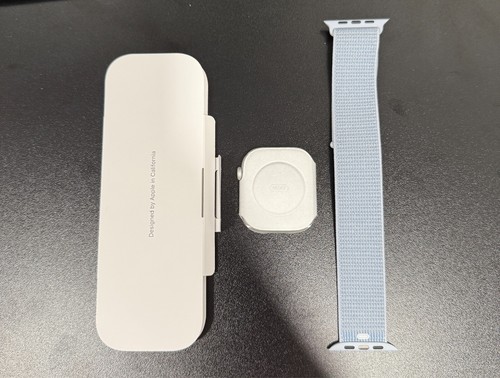 Apple Watch Series 10 GPS 46mm Silver Case w Blue Cloud Sport Loop (No Box)