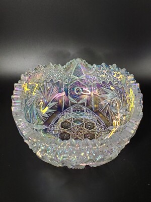 L.E. Smith Comet in the Stars Opalescent Lead Crystal Bowl Iridescent Finish