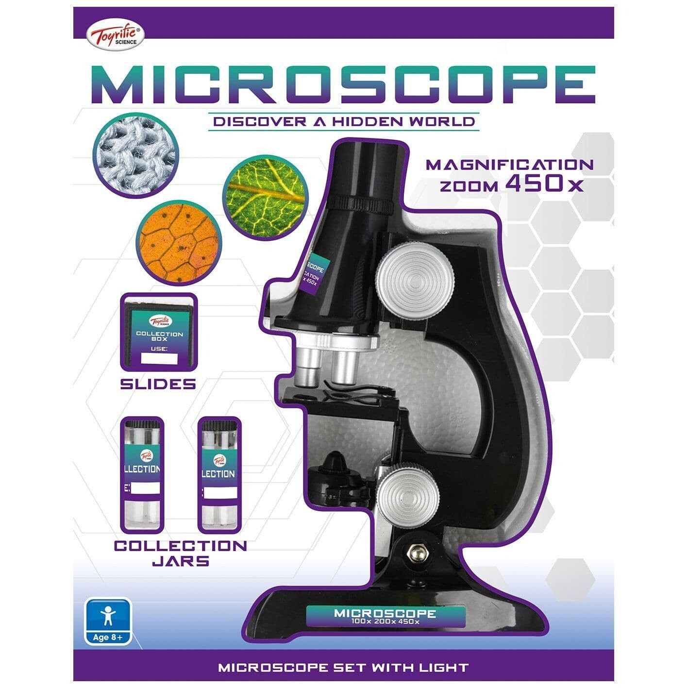 Toyrific Microscope Set With Light - 100X, 200X & 450X Magnification, 5 Slides & Collection Jars Included, Ages 8+ - Image 2