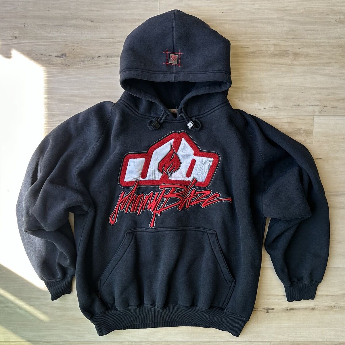 VINTAGE Y2K JOHNNY BLAZE SPELLOUT HOODIE SWEATSHIRT BLACK VINTAGE Y2K JOHNNY BLAZE SPELLOUT HOODIE SWEATSHIRT BLACK