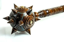 Handmade Carved Wood Ukrainian mace bludgeon Traditioan Dark Bulava 45 x 10 cm