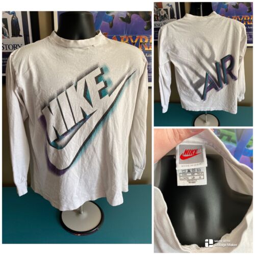 RARE SINGLE STITCH VINTAGE Nike Air Swoosh Long Sleeve YOUTH L T-Shirt Made USA - Afbeelding 1 van 15