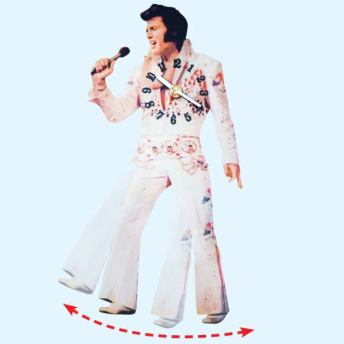 Elvis Presley Sammlerstück ikonischer weißer Overall schwingendes Bein Wanduhr lizenziert - Bild 1 von 1