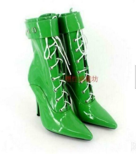 Women Ankle High Locking Sissy Maid Shoe Ballet Boots Sexy 36-46 12cm Heels @HA - Picture 14 of 17