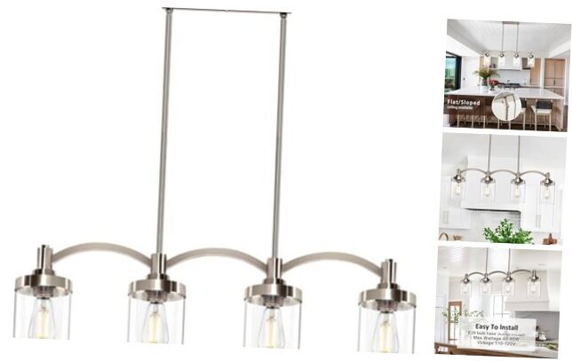Island Lights for Kitchen, Modern Dining Room Light Fixture 4 Lights, Brushed