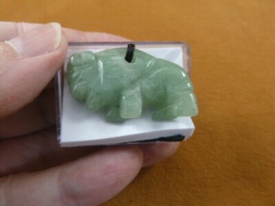 ann-buf-8 Green aventurine gemstone BUFFALO figurine PENDANT necklace bison calf