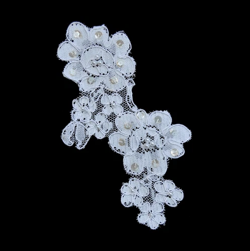 White Beaded Corded French Lace motifs DIY Arts Craft sewing notions by 2 pieces