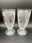 2 Vintage Jeanette Clear Iris and Herringbone  6” Tall! Footed 8 oz Tumblers
