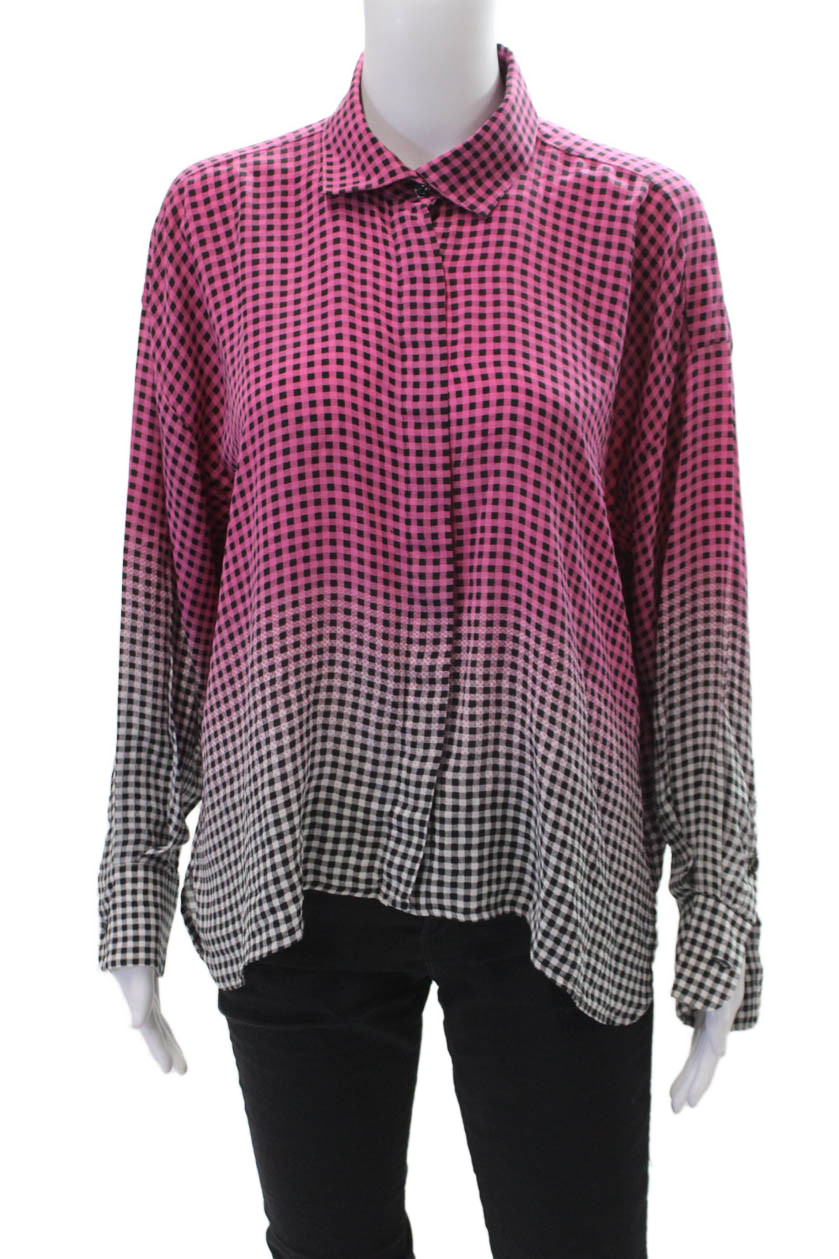 Mii Womens Button Front Collared Gingham Ombre Si… - image 1