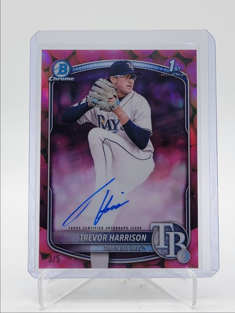 TREVOR HARRISON 2025 BOWMAN CHROME 1ST BUBBLE GUM REFRACTOR SP AUTO /5 Q3481