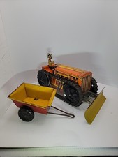 VINTAGE MARX WIND-UP TIN CATERPILLAR TRACTOR / BULLDOZER  Trailer Working