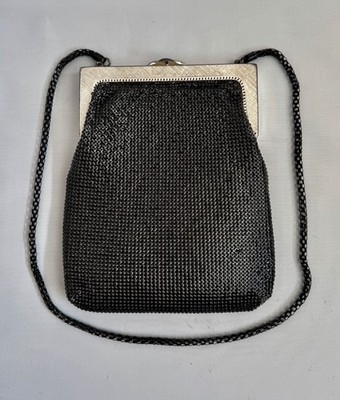 Vintage Oroton Abend Handtasche schwarz Kettenhemd Netz Schulterschlinge sehr guter Zustand