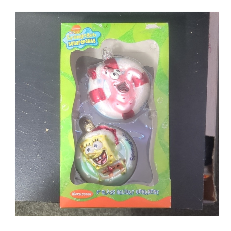 Kurt Adler SpongeBob SquarePants Glass Christmas Ornaments 2pcs 3" 2003