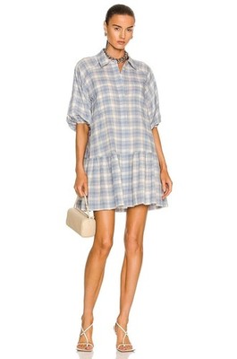 NEW Jonathan Simkhai Size XS  Dress Plaid Button Down Shirt Dress Dune