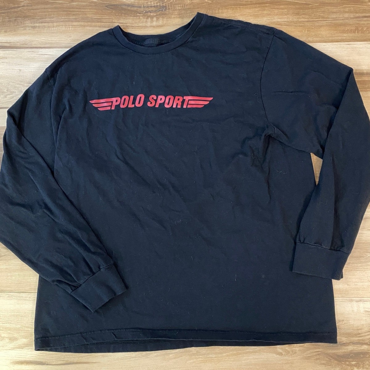 Vintage Polo Sport T-Shirt Mens L Long Sleeve Winged Logo Black